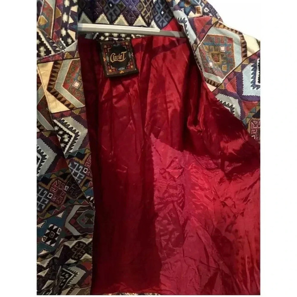 Circle T VTG Country Western Tapestry Aztec Blazer Jacket M Multicolor Cowboy - Picture 11 of 11
